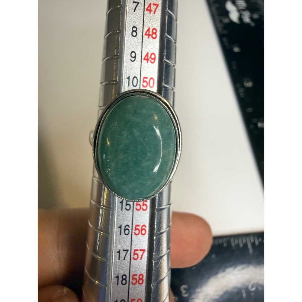 Sterling Silver Green Aventurine Oval Cabochon Statement Ring Size 10.5